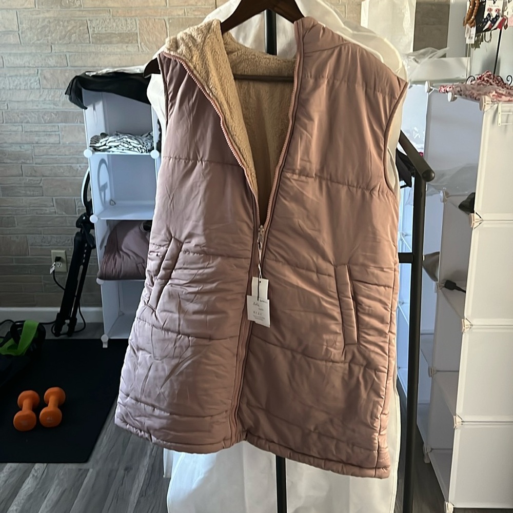 Womens mauve hooded long vest